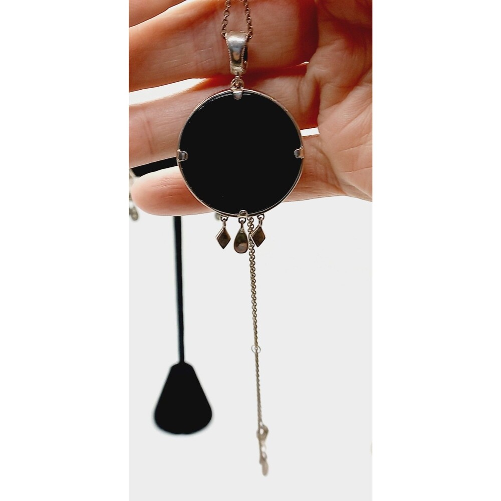 Celestial Sterling Pendant Necklace Earrings  Black Onyx Marcasite Man-in-Moon - Picture 7 of 12